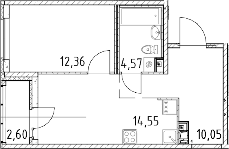 1-комнатная квартира 41.53 м², 3/17 эт., ЖК «Город Первых»